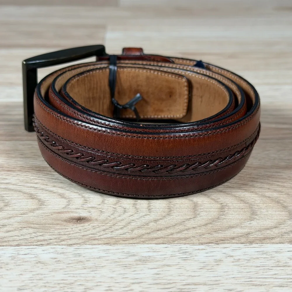 Mezlan Belt Mens 32 Brown Woven Leather Dress Belt Made in Spain M4929